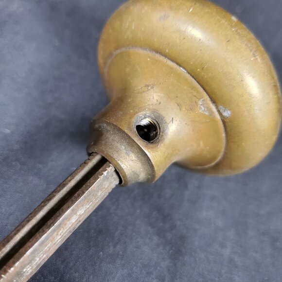 Antique Solid Brass Door Knob Set Early 1900s Mortise Style Double Knob with Spi - Picture 4 of 11